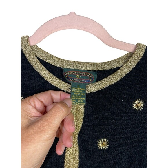 Vintage Charter Club petites by Jane Justin‎  Lambswool Angora Black Cardigan L - Picture 5 of 12